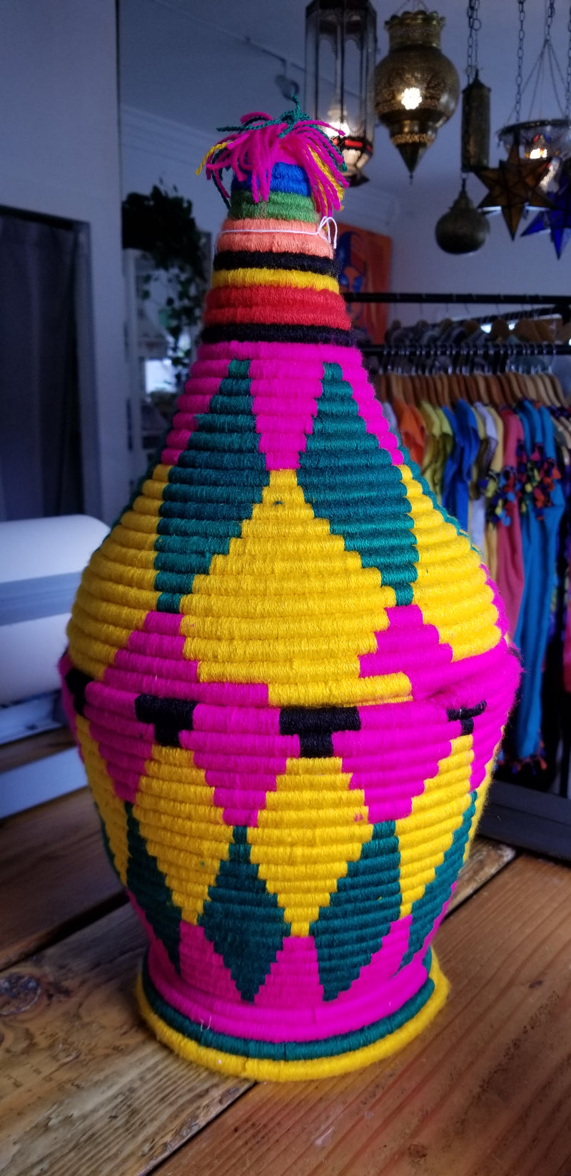 Basket Moroccan colorful weave cone