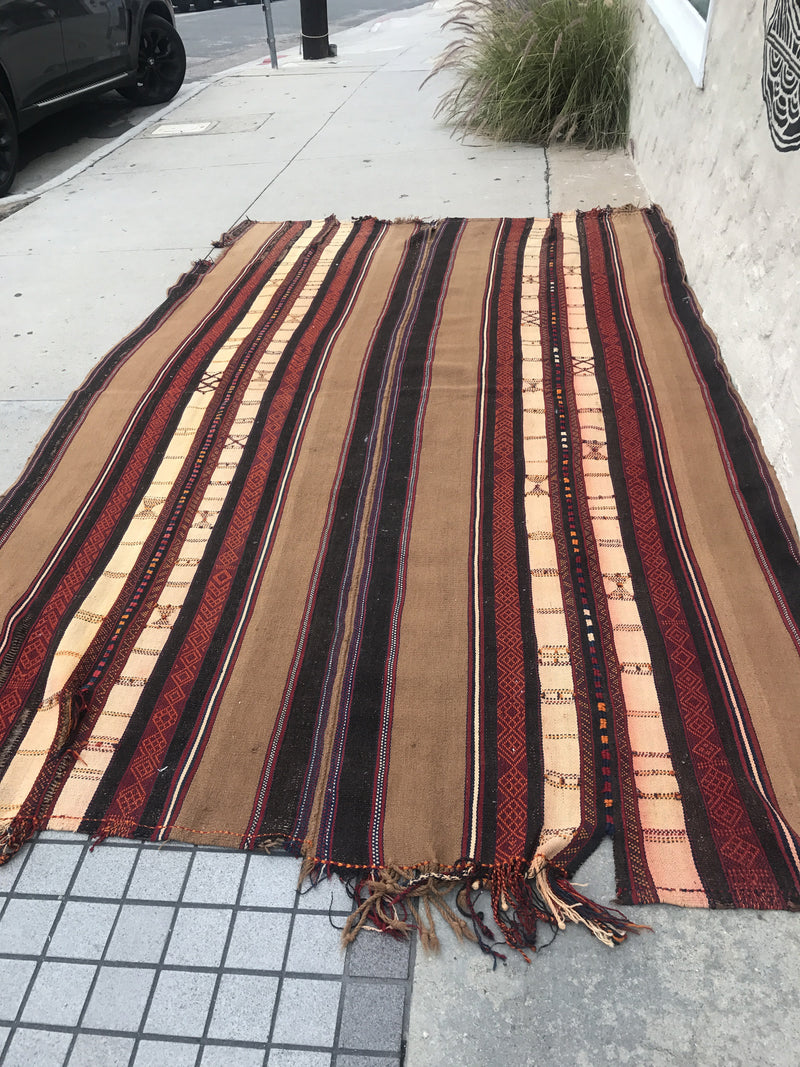 Rug Tunisian gypsy stripe vintage w/ slits 7x10 1/2